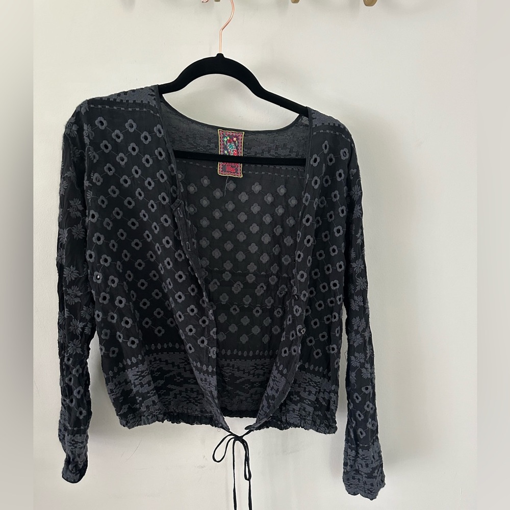 Johnny Was black embroidered top